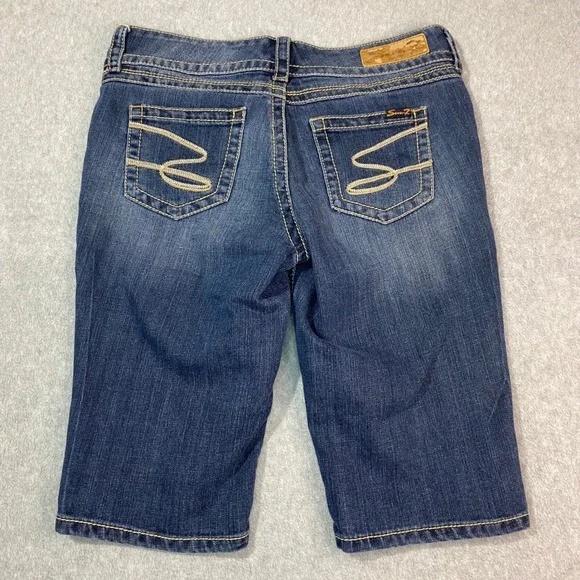 Seven7 Bermuda Denim Shorts Women Sz 10 Blue Dark Wash Double Button Casual EUC - Picture 2 of 7